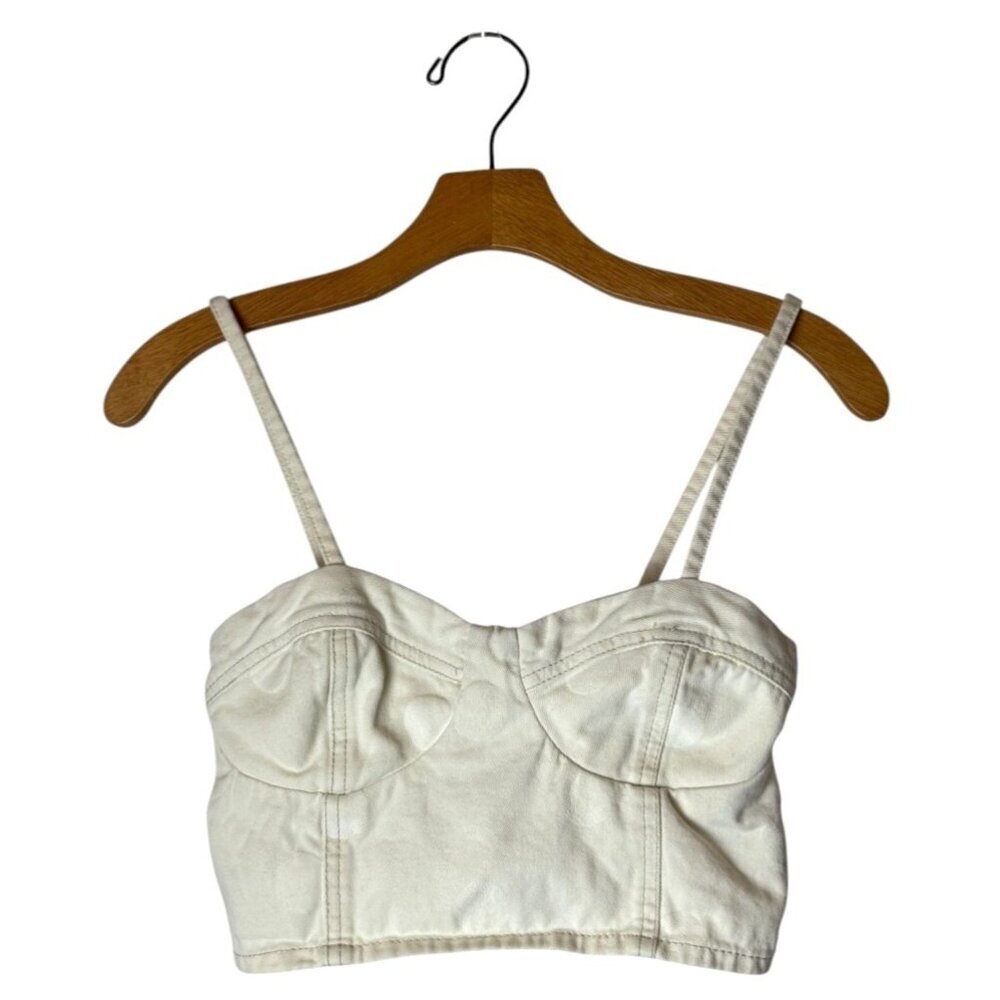 Farm Rio‎ Shirt Women XS Ivory Polka Dot Cotton Bustier Cropped Tank Top